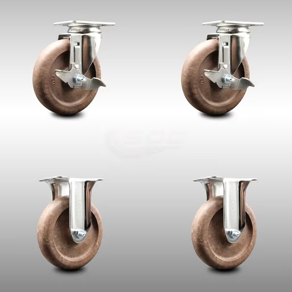 5 Inch 316SS High Temp Glass Filled Nylon Top Plate Caster Brake 2 Rigid, 2PK, Service Caster, Mfr#: SCC-SS31620S514-GFNSHT-TLB-2-R-2